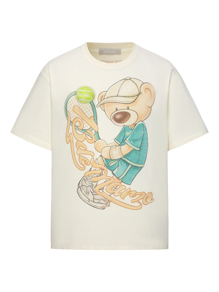 3D Tennis Bear Round-Neck Short-Sleeve T-Shirt