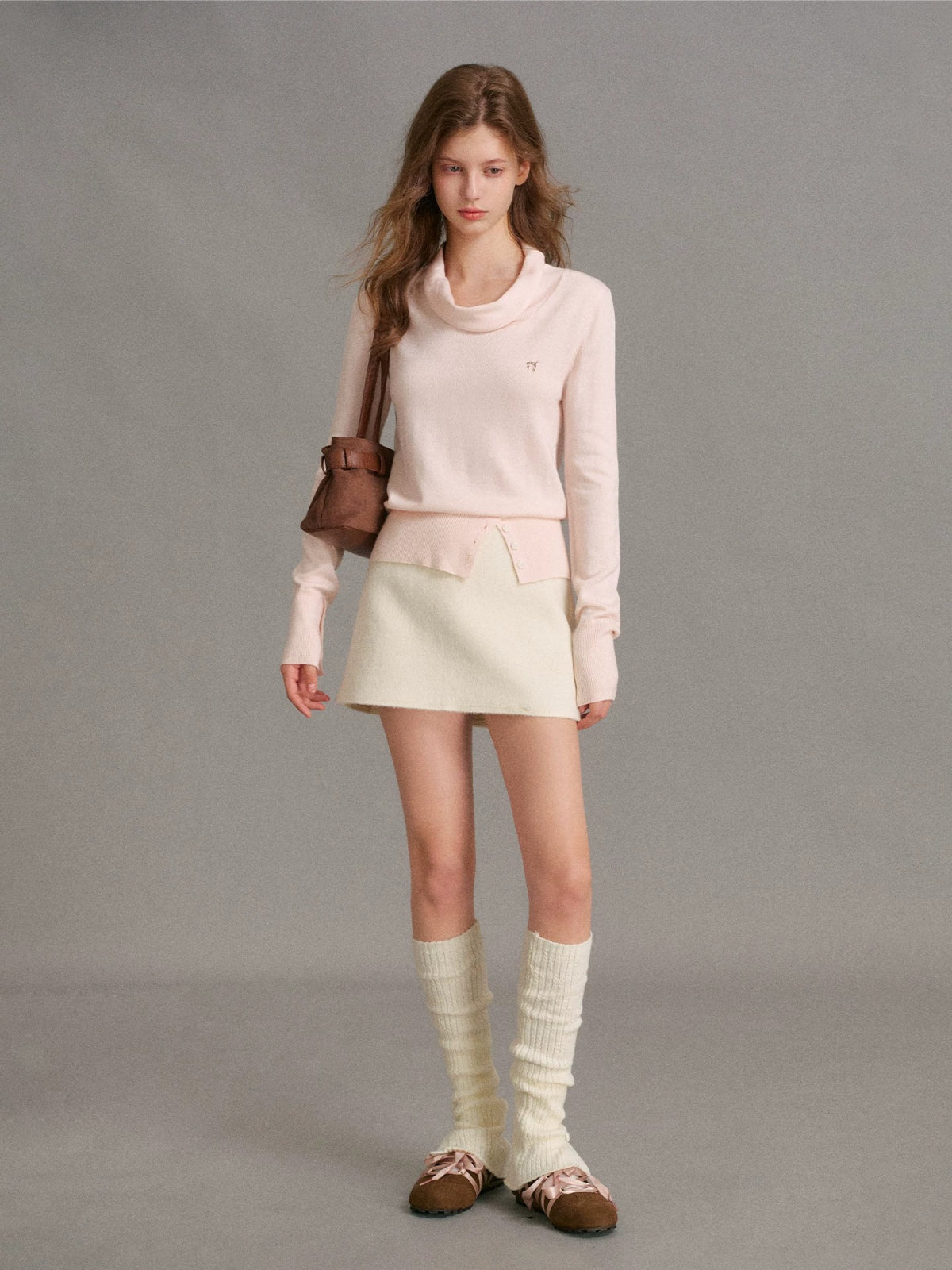Silk Wool Cowl Neck Knit Top