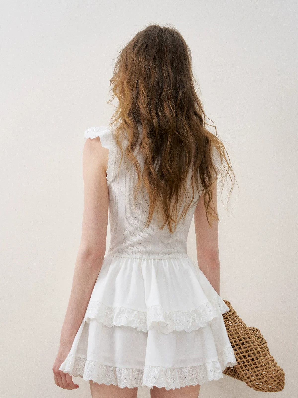 Lace Trim Flutter Sleeve Mini Dress