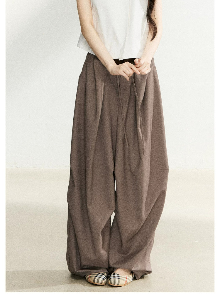 Dark Brown Pleated Wide Leg Pants