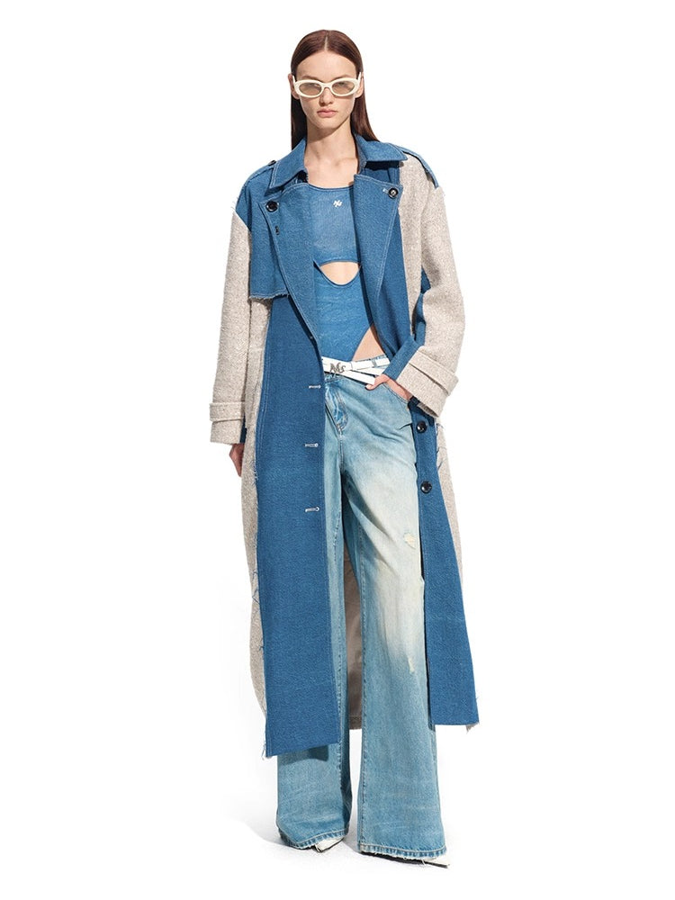 "Caracal Series" Washed Crinkle Denim Mesh Bodysuit
