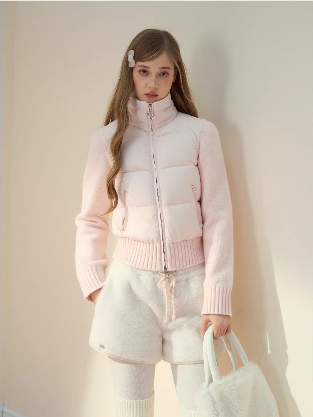 Powder Pink Knit Down Jacket