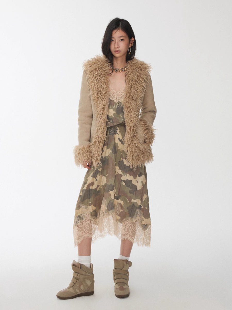 Shearling Embroidered Suede Jacket