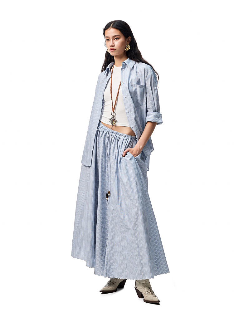 Striped Beaded A-line Skirt