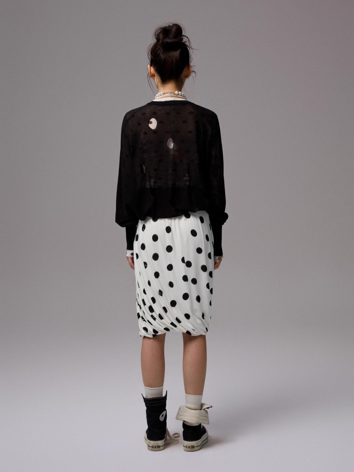 Polka Dot Hollow Knit Bubble Pullover
