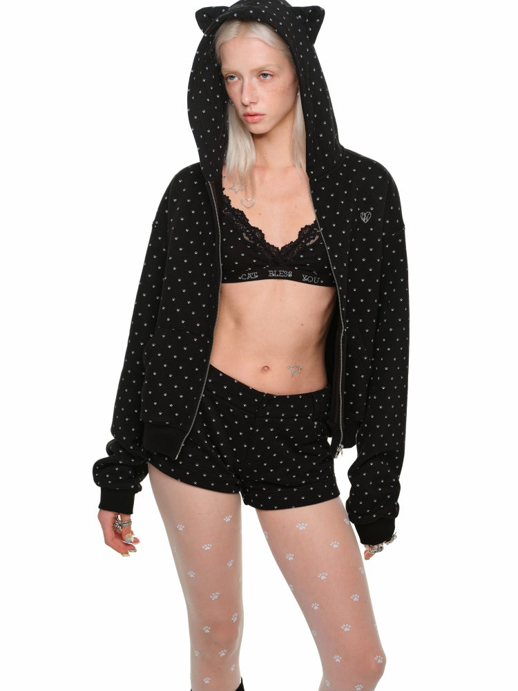 Cat Paw Polka Dot Print Hoodie
