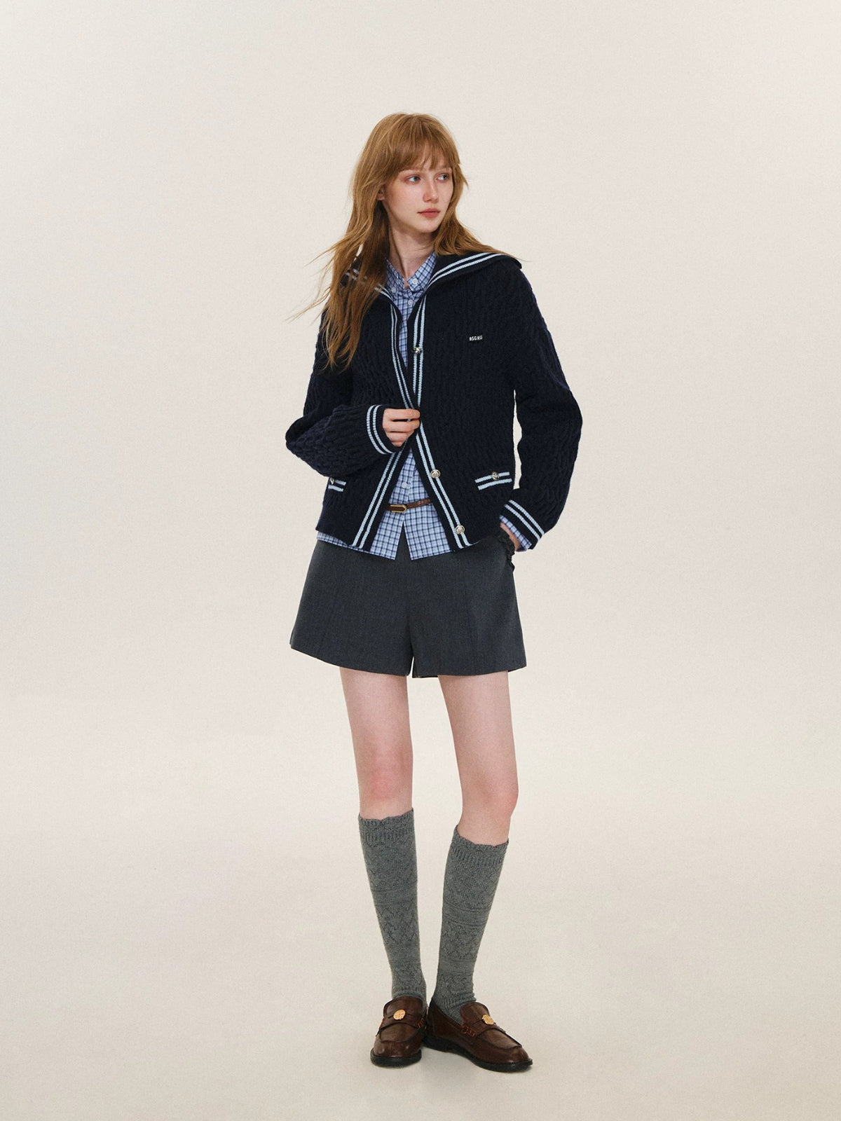 Contrast Sailor Collar Cable Cardigan