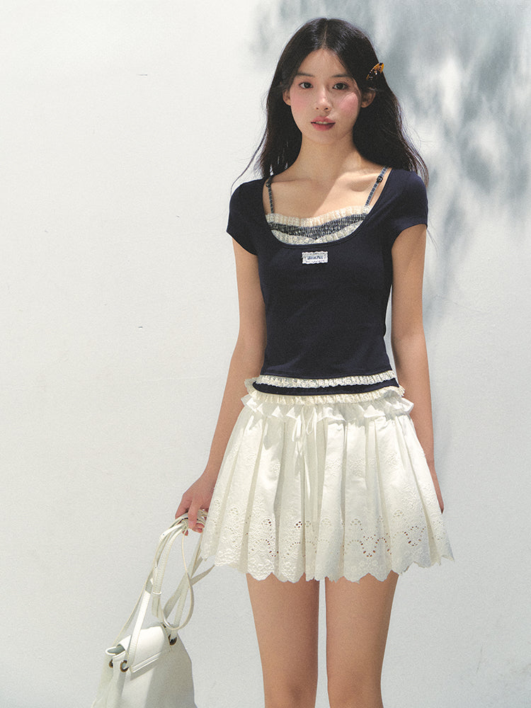 Embroidered Elastic Waist Skirt