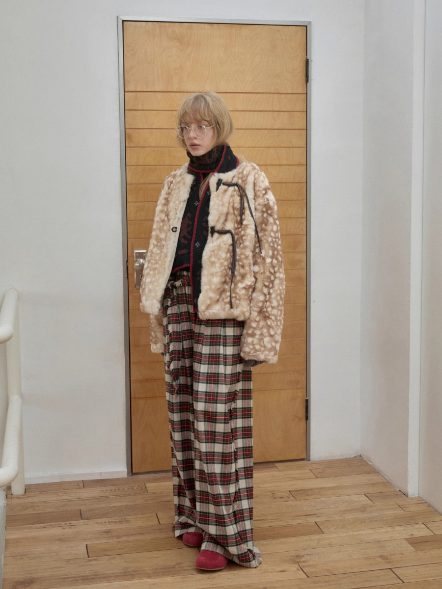 Fawn Pattern Printed Rex Rabbit Fur Jacket