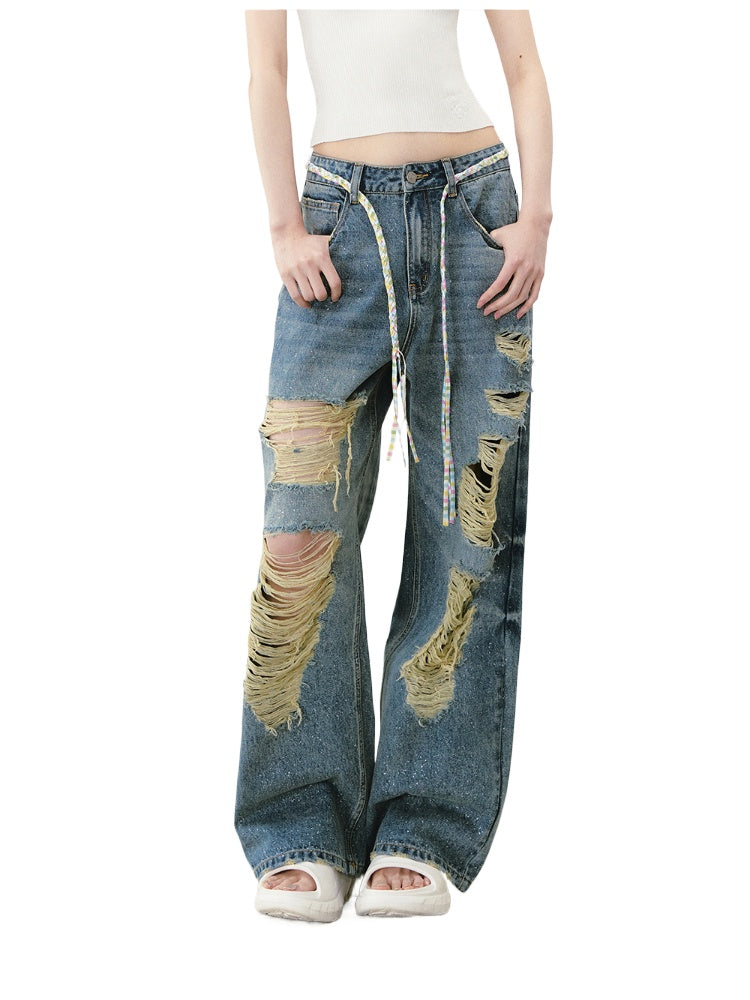 Blue Sparkly Ripped Jeans