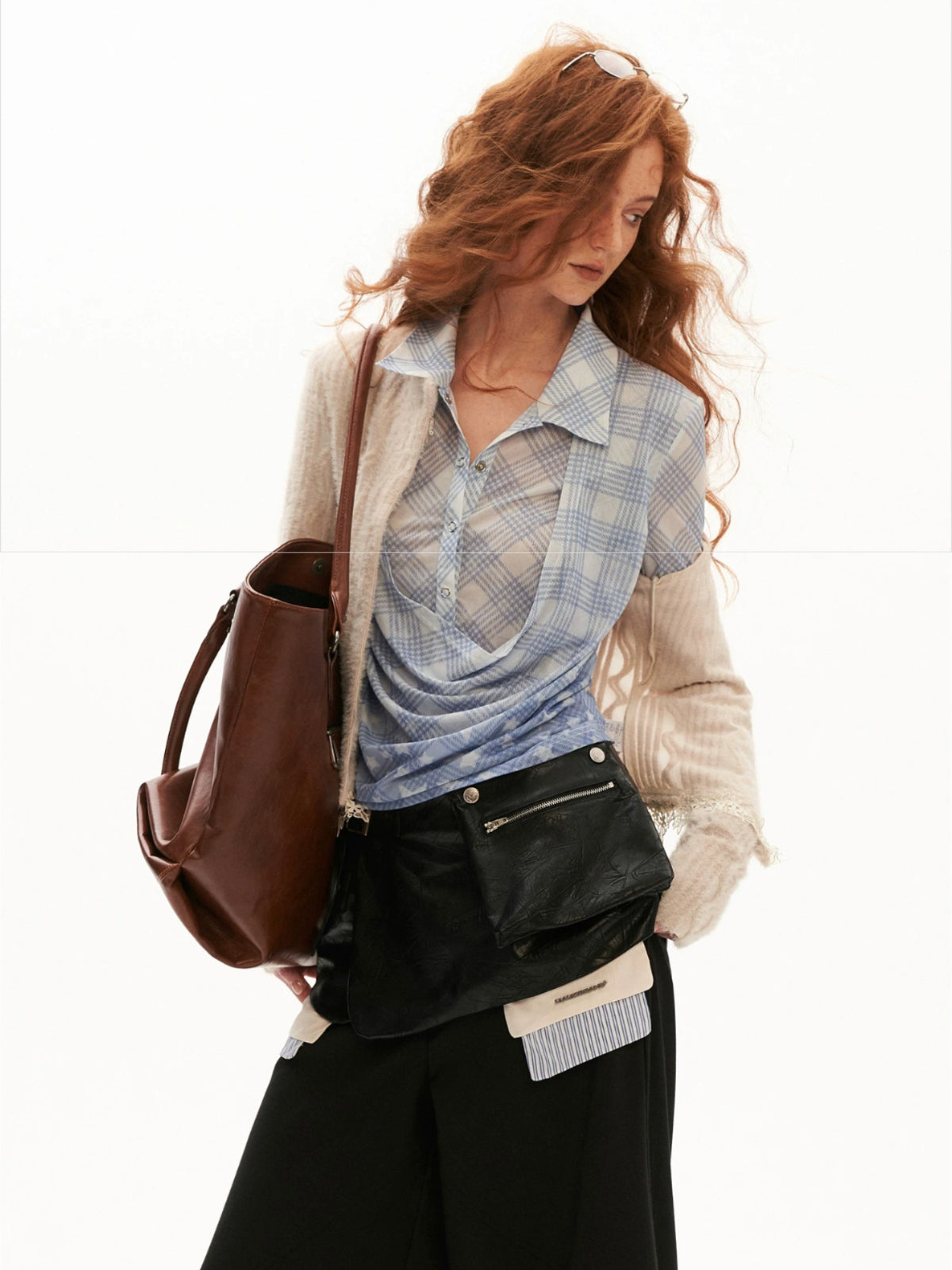 Plaid Layered Slim Shirt