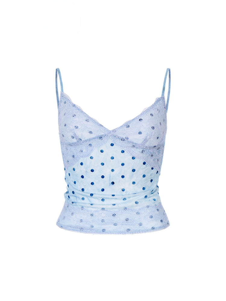 Irregular Tie-Dye Polka Dot Lace Vest