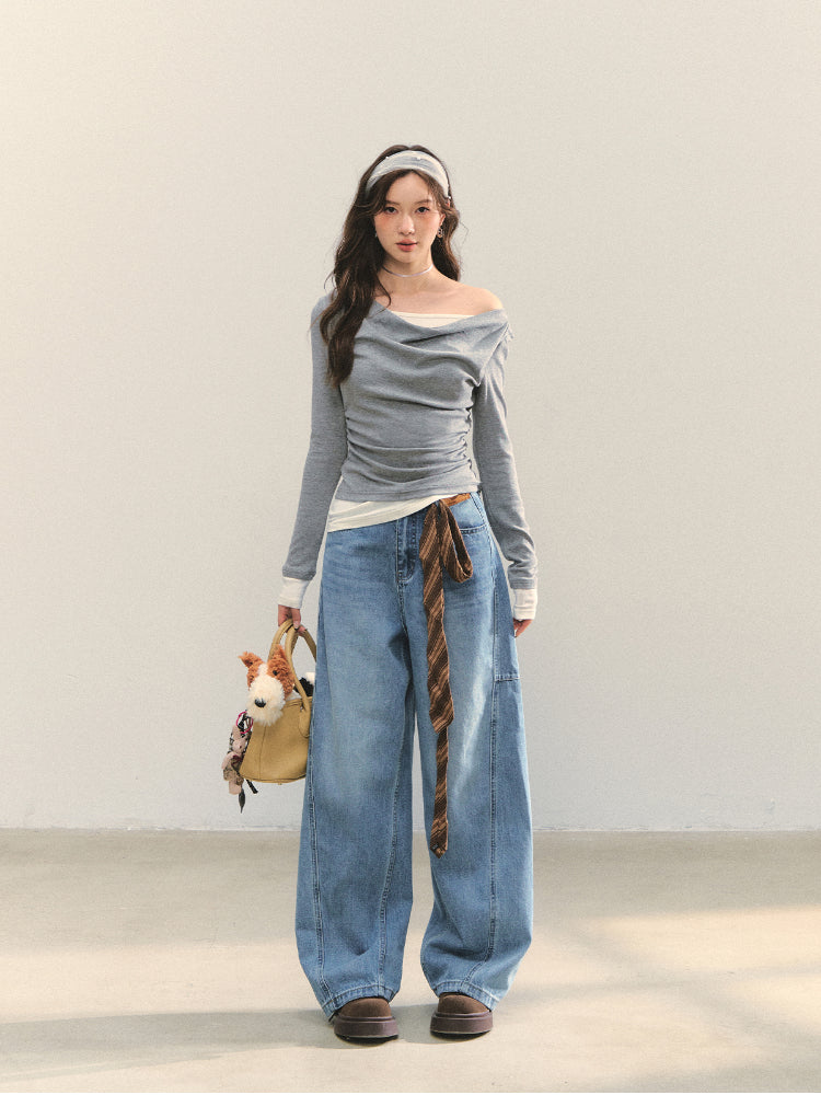 Dangle Collar Fake Two-Piece Color-Blocked Blouse