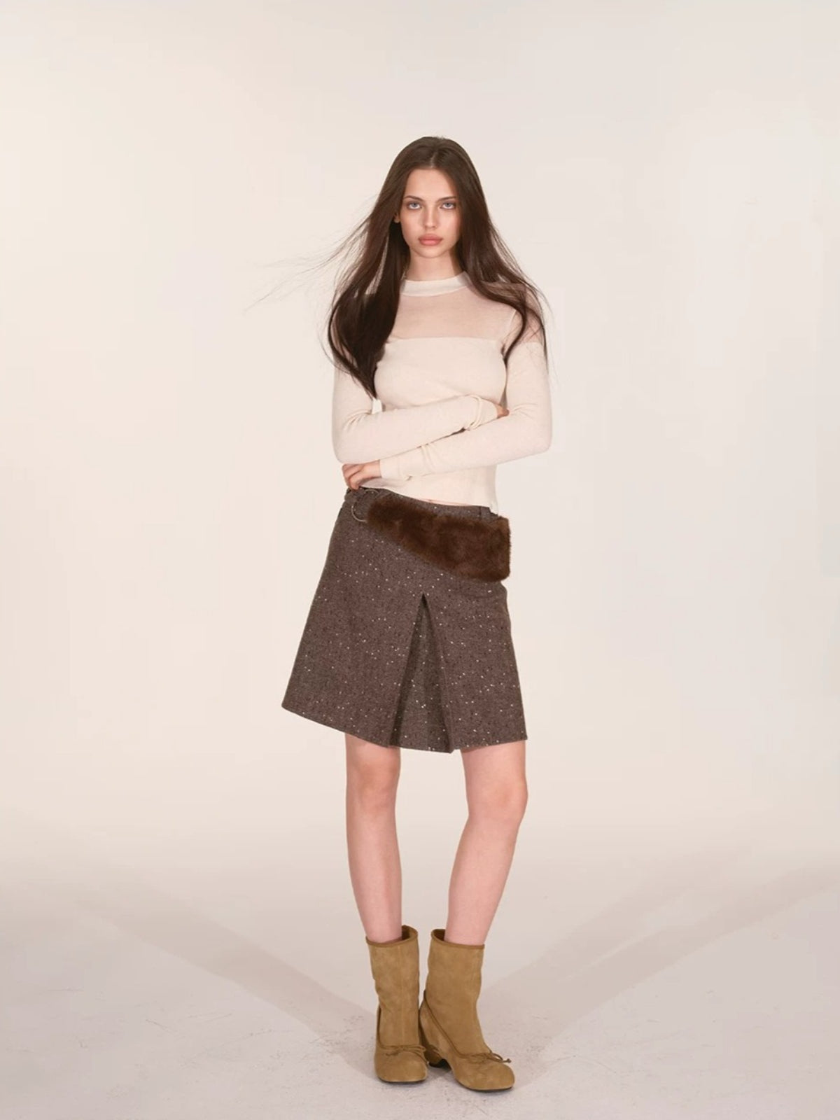 Speckled Faux Fur A-Line Skirt