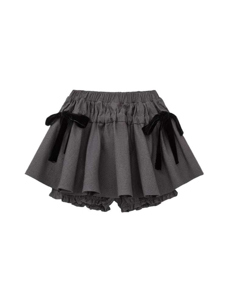 Gray Velvet Bow Puff Skirt