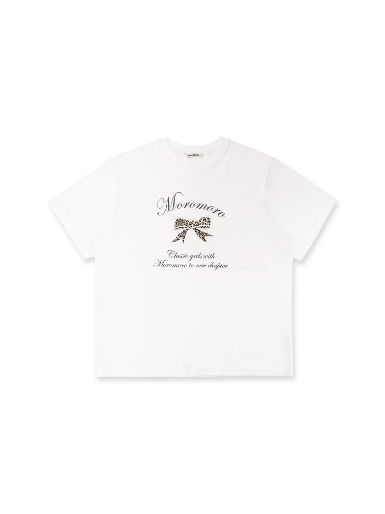 Leopard Print Butterfly Bow Embroidered T-shirt