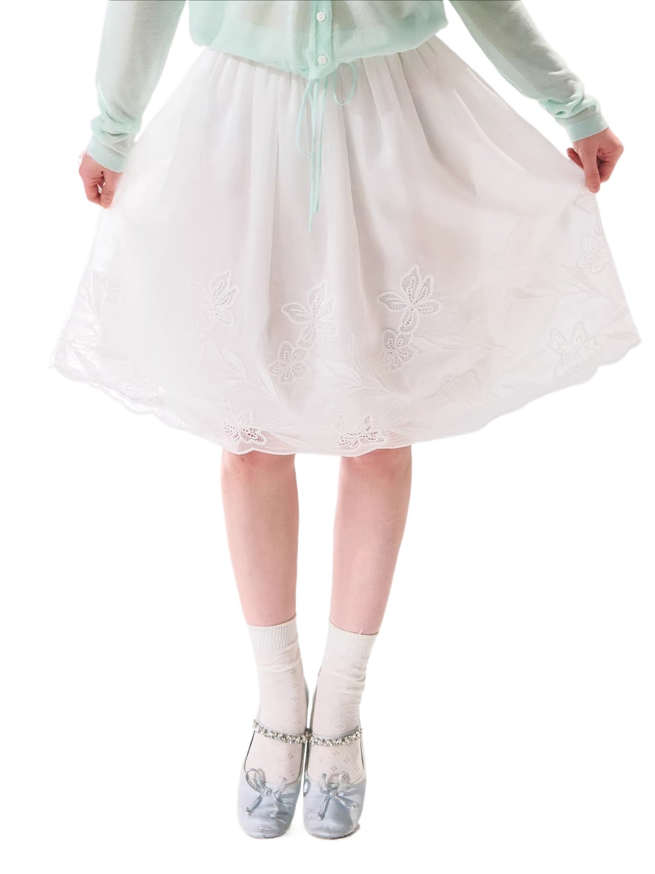 Lace Hem Embroidered Skirt