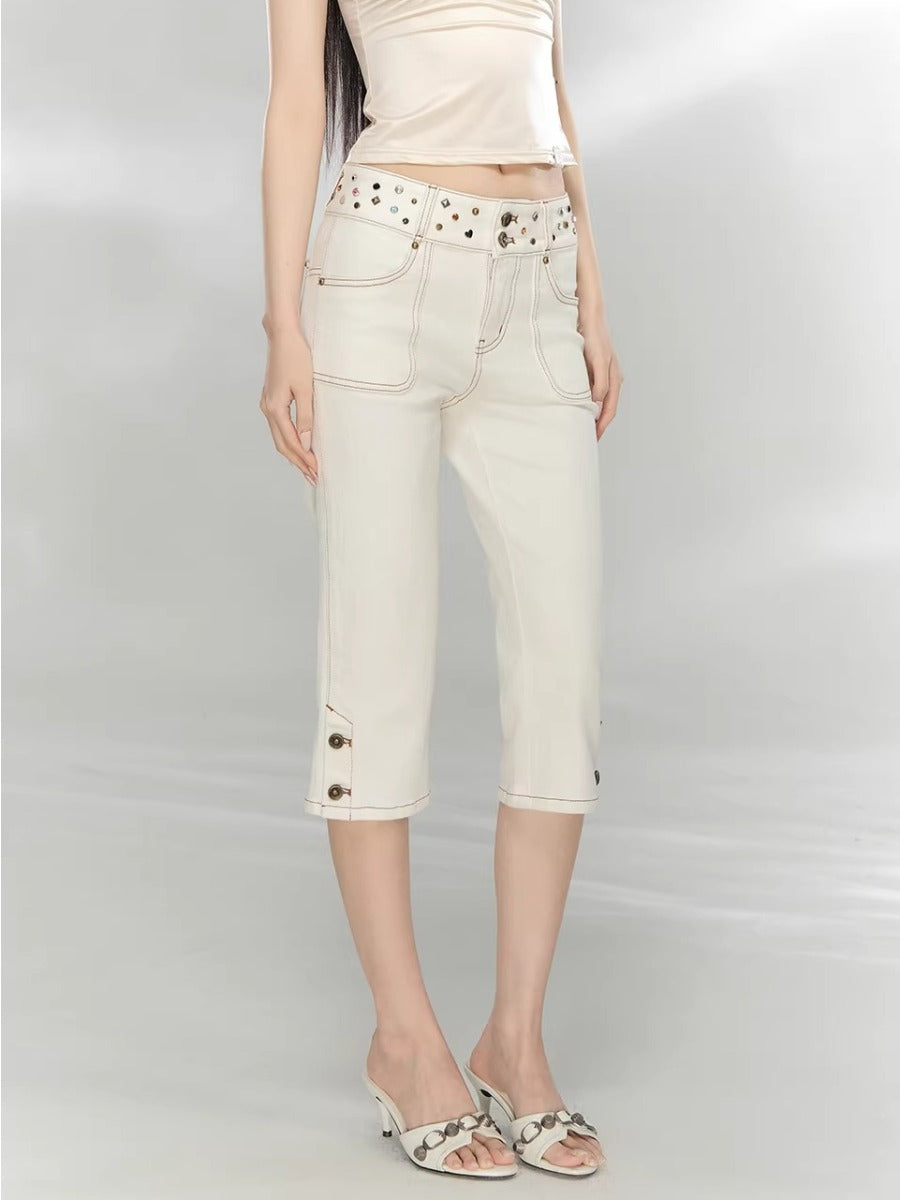 Studded Cropped Denim Pants