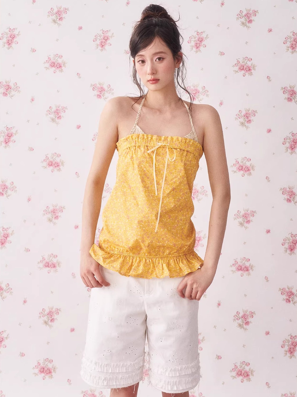 Purple & Yellow Floral Halter Camisole