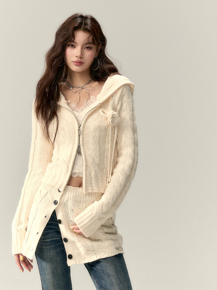 Black & Apricot Buttoned Knit Skirt