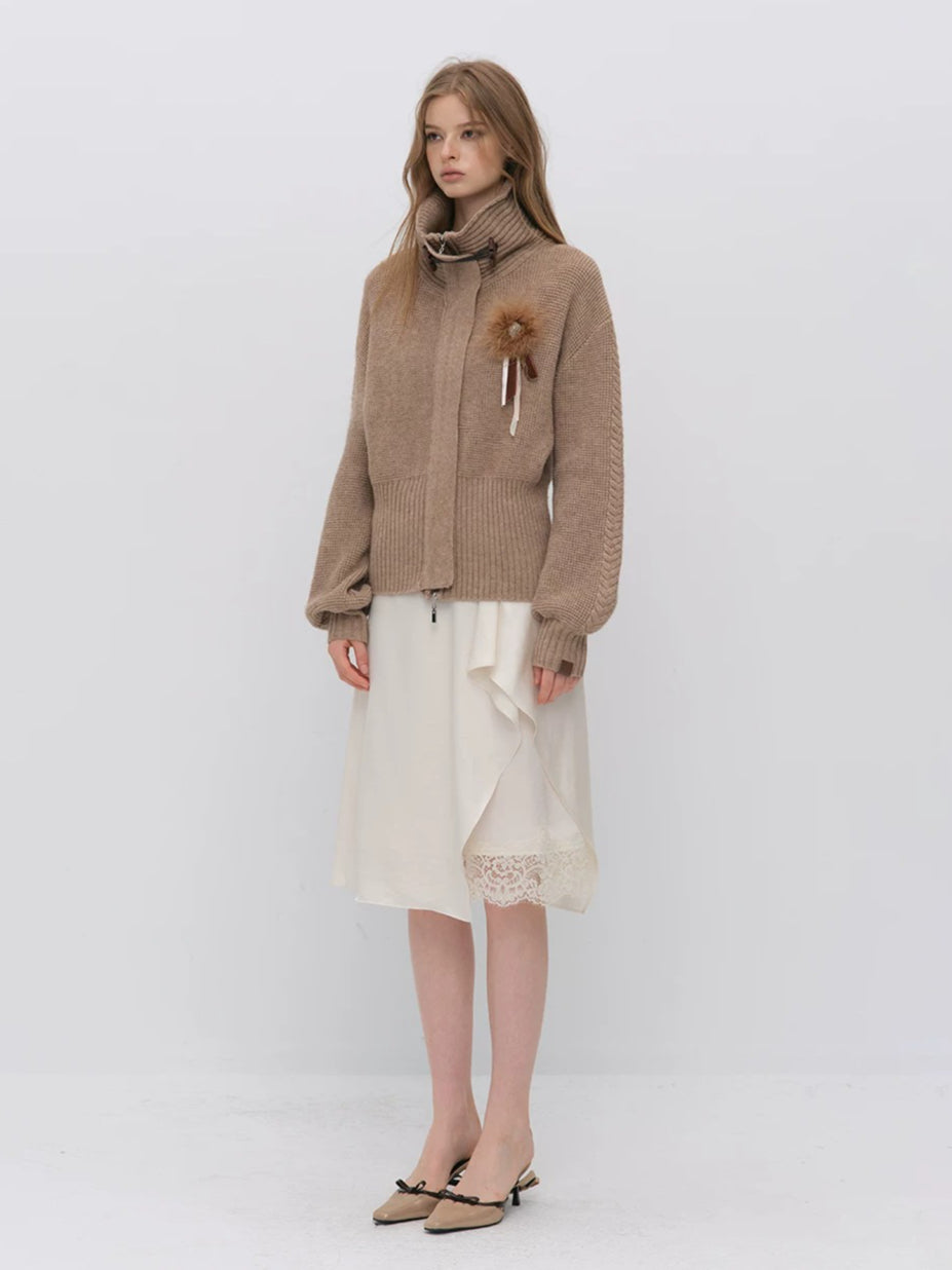 Oversized Toggle Collar Waffle Cardigan