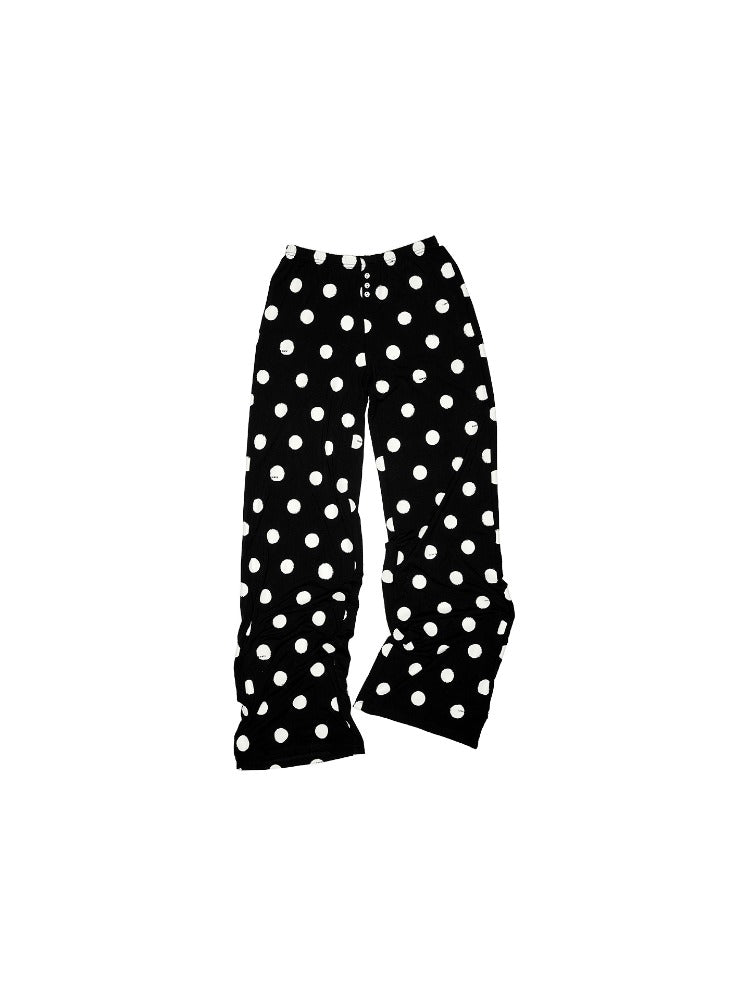 Polka Dot Contrast Knit Cardigan & Lounge Pants Set