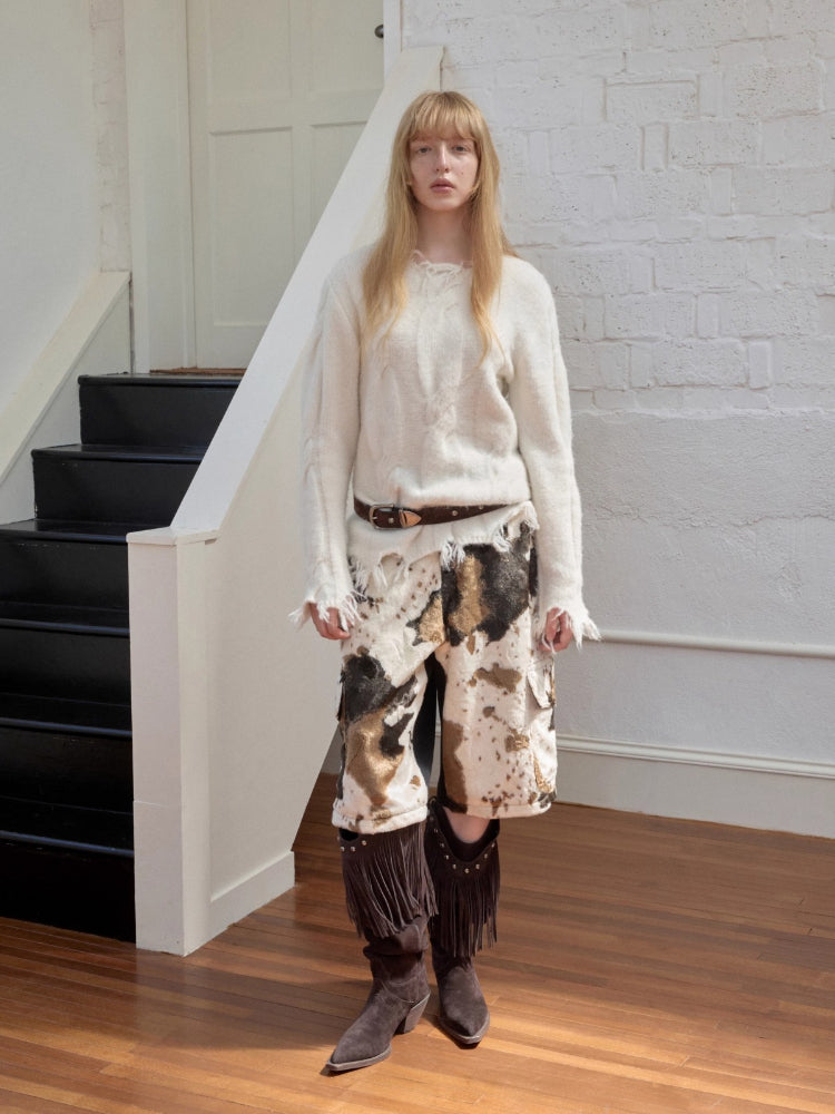 Cow Pattern Faux Fur Shorts