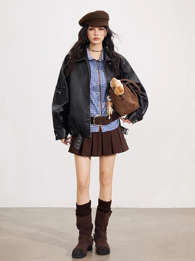 Blue Plaid Patchwork Shirt