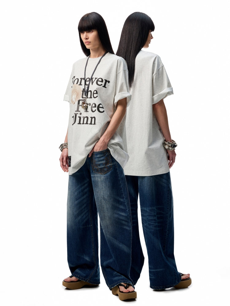 Oversize Floral Alphabet Printed T-shirt