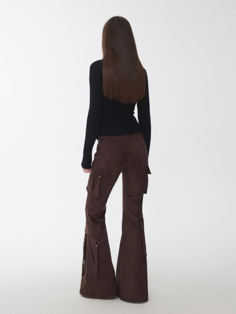 Suede Studded Cargo Flare Pants