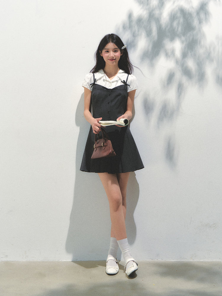 Academy Style Fake Two-piece Pleated Dress