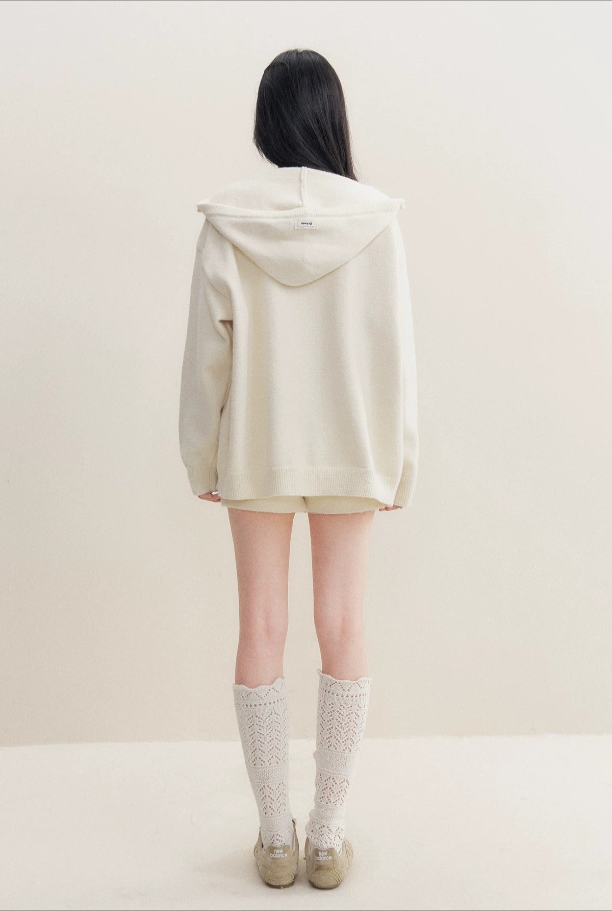 Beige Hoodie Knit Three-Piece Set