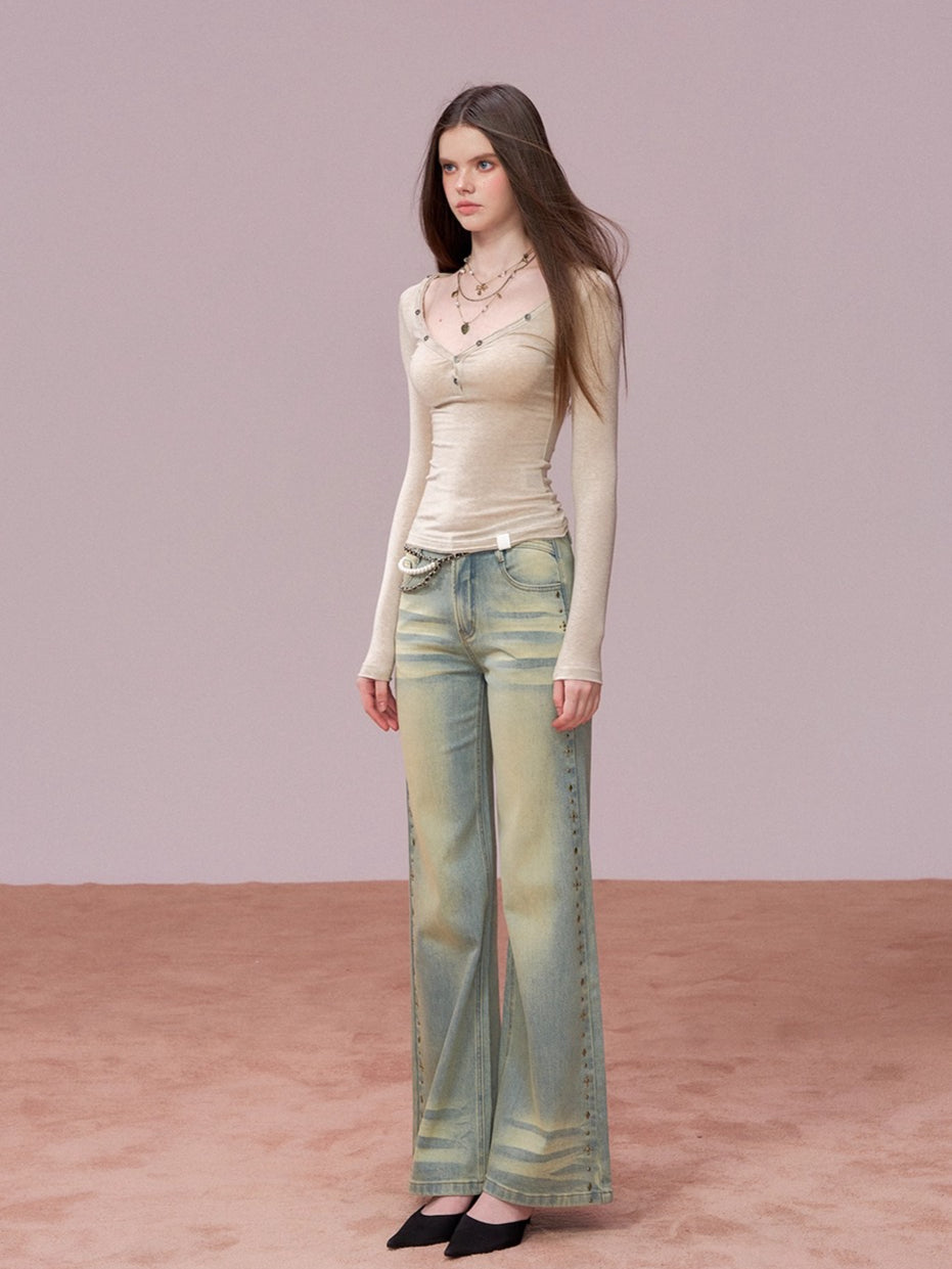 Button Detail Crewneck Top