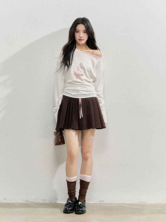 Asymmetric Shoulder 3D Bunny Long-Sleeve T-Shirt