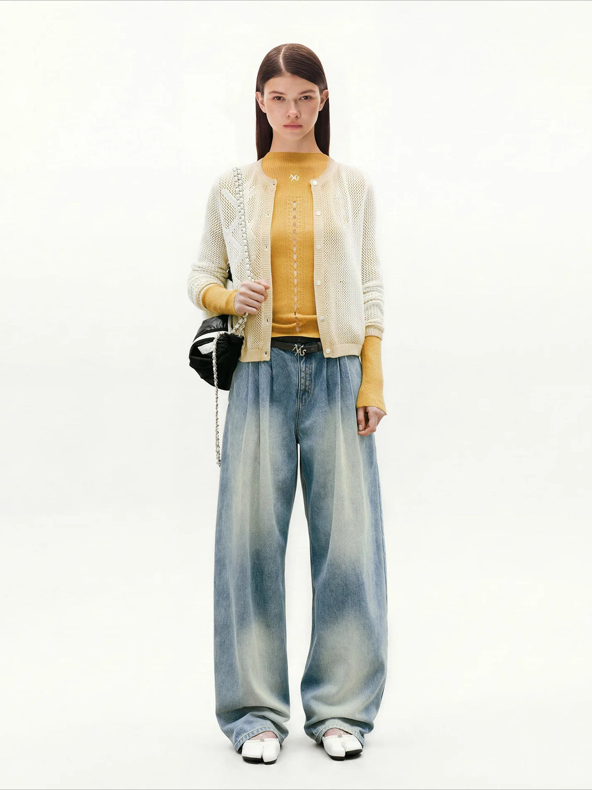 Denim Pleated Wide Leg Pants