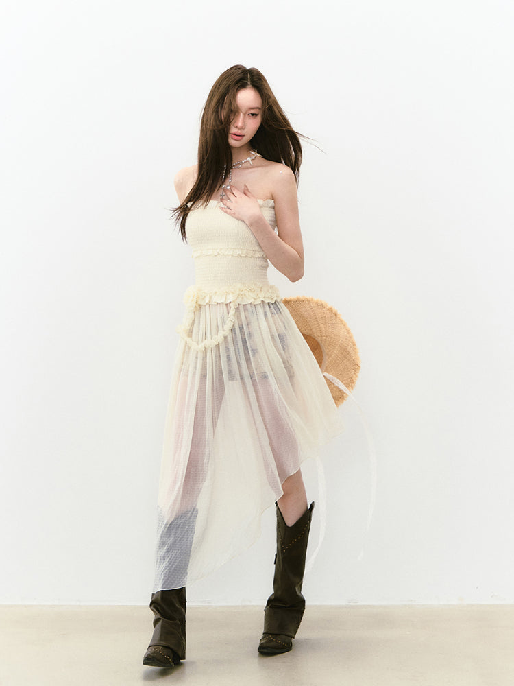 Irregular Strapless Mesh Dress