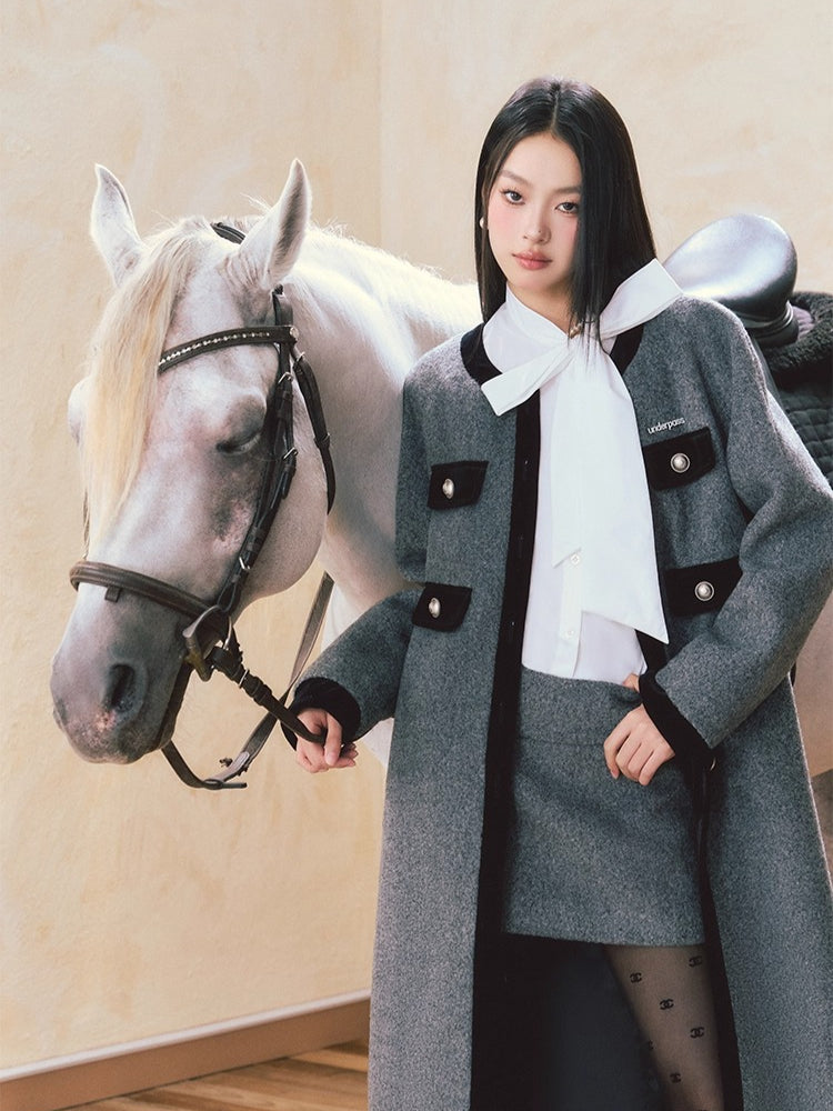 Gray Velvet Long Wool Coat