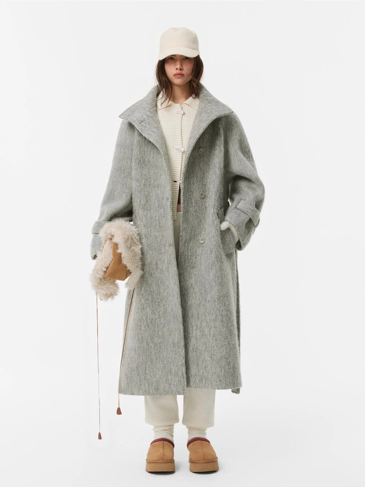 Alpaca Fur Collar Horn Button Cardigan