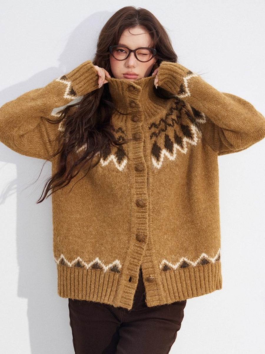 Coffee Fair Isle Collar Sweater