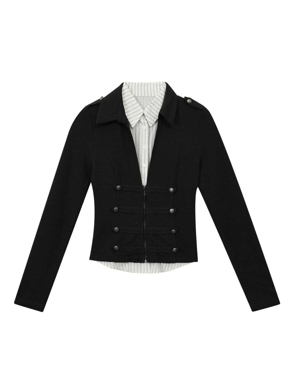 Vintage Double-Breasted Layered Cropped Jacket