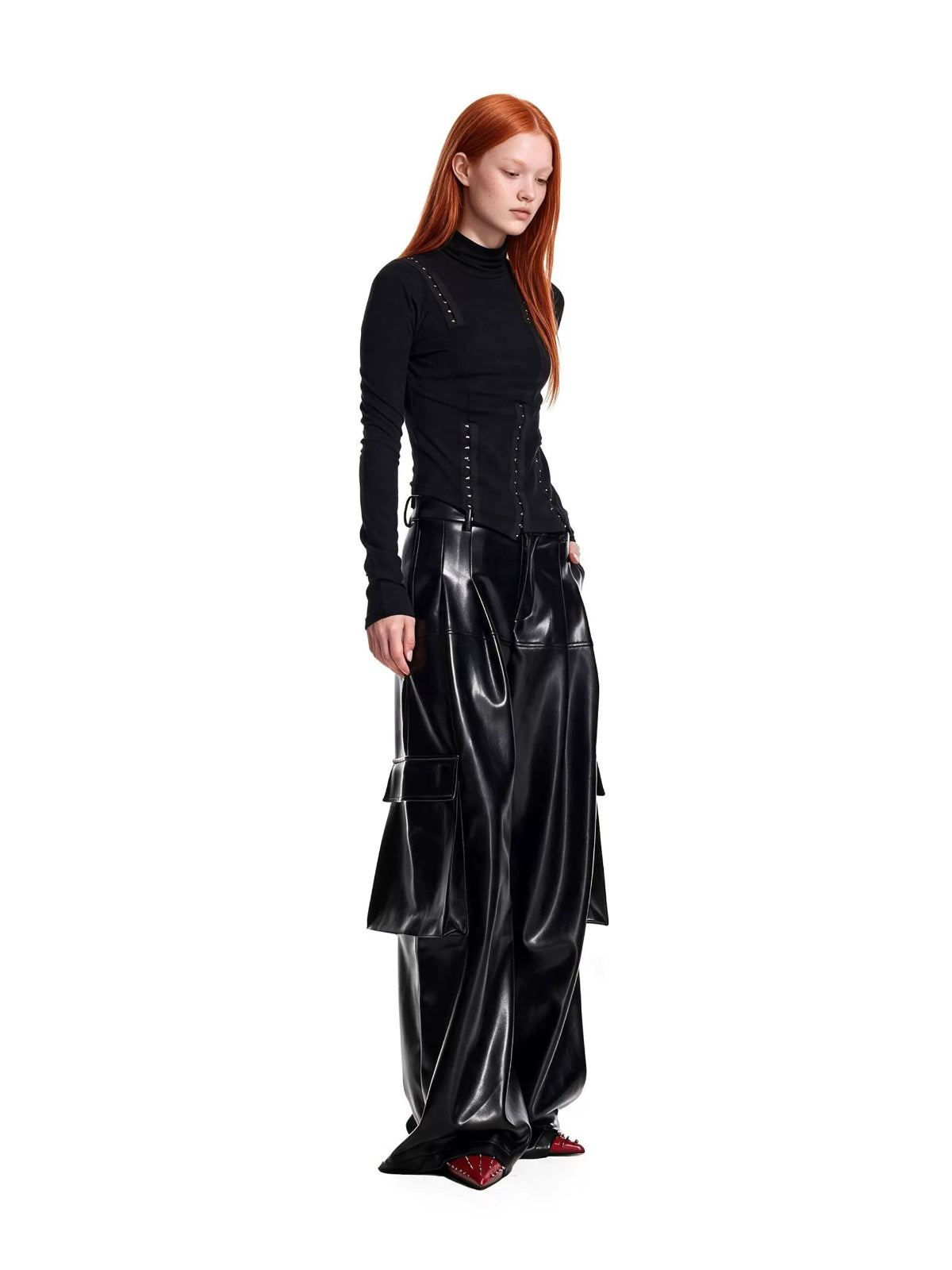 Vintage PU Cargo Wide-Leg Pants