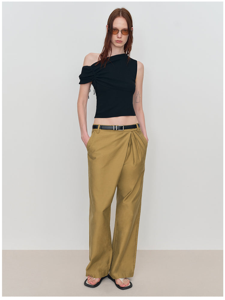 Asymmetric Drawstring Ruched One-Shoulder Tank Top