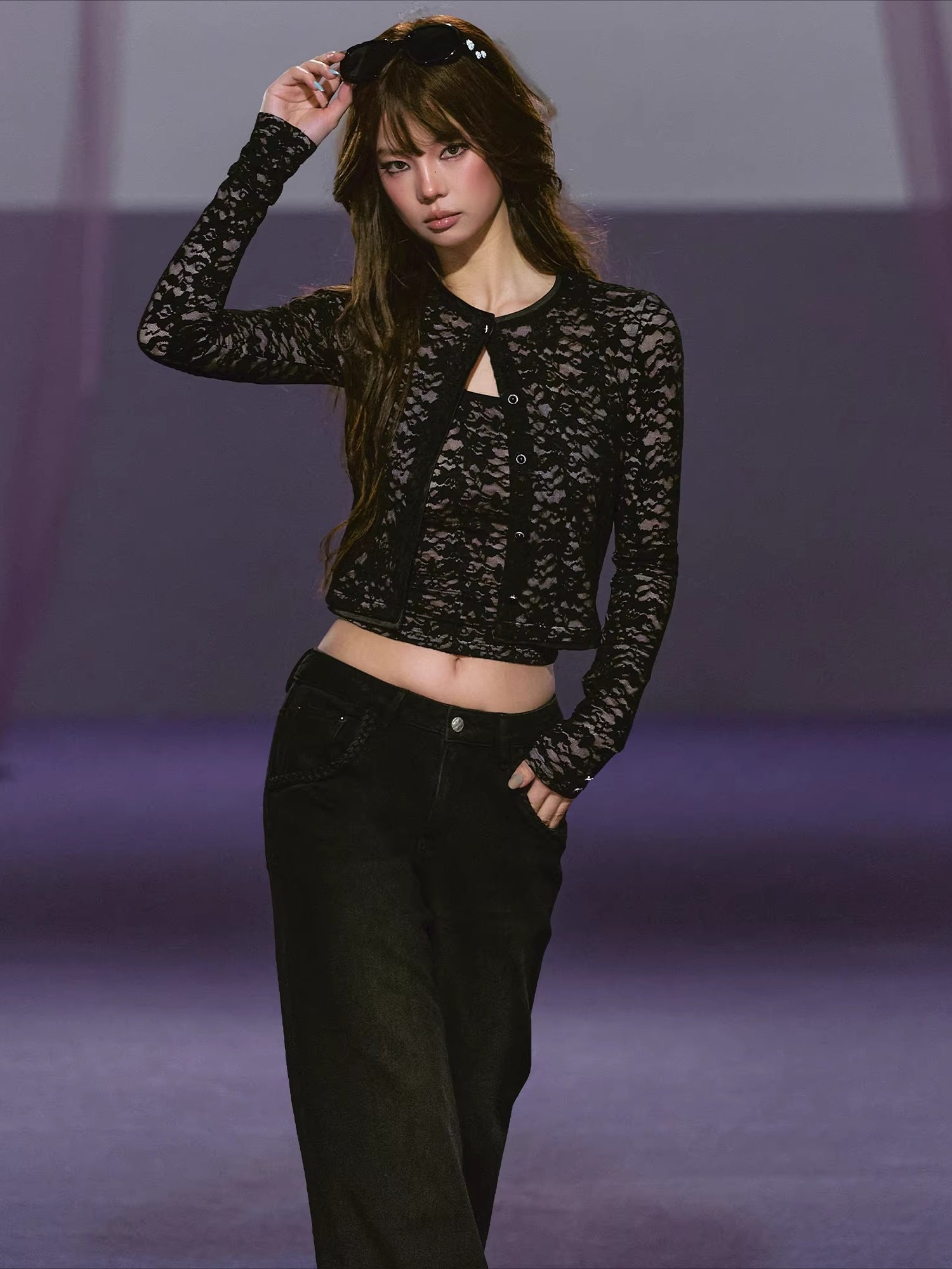 Lace Satin Cardigan Set
