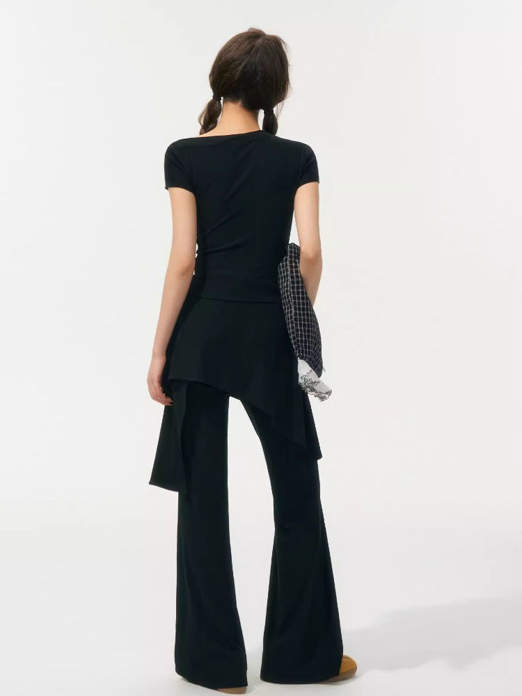 One Shoulder Irregular Slanted Pleat T-shirt & Pants Set