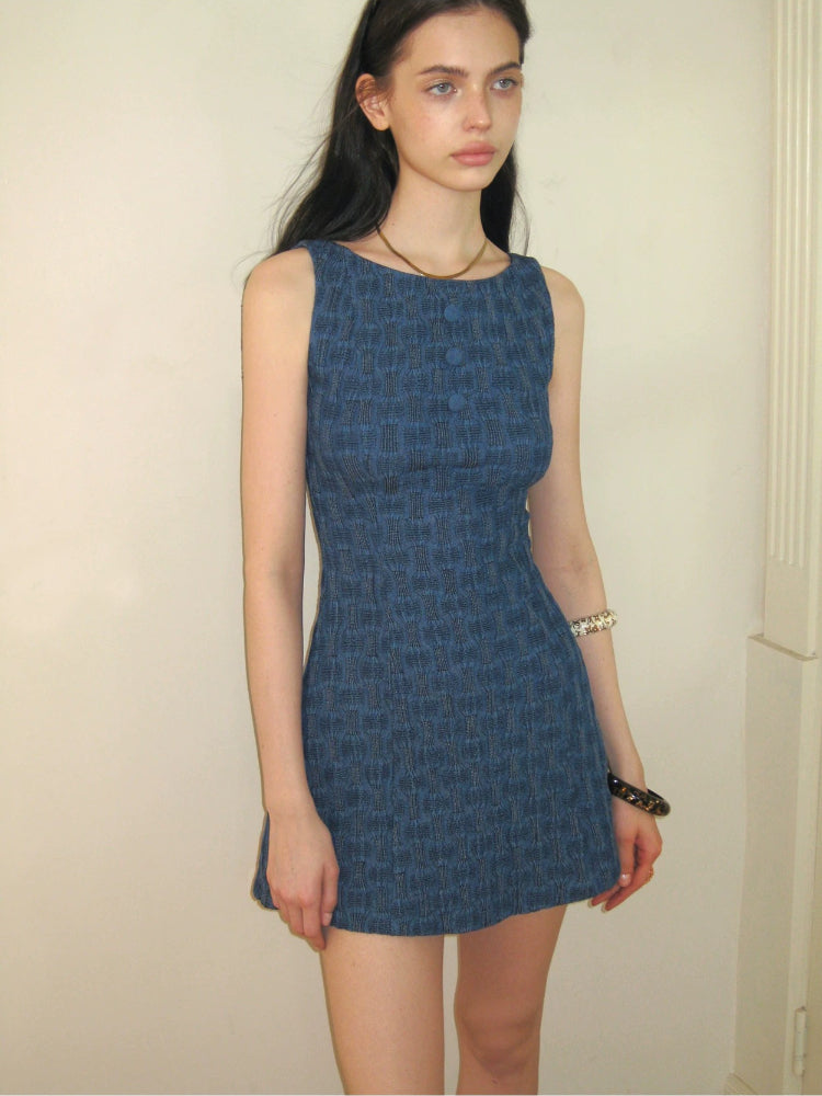 Textured Embroidered Denim Dress