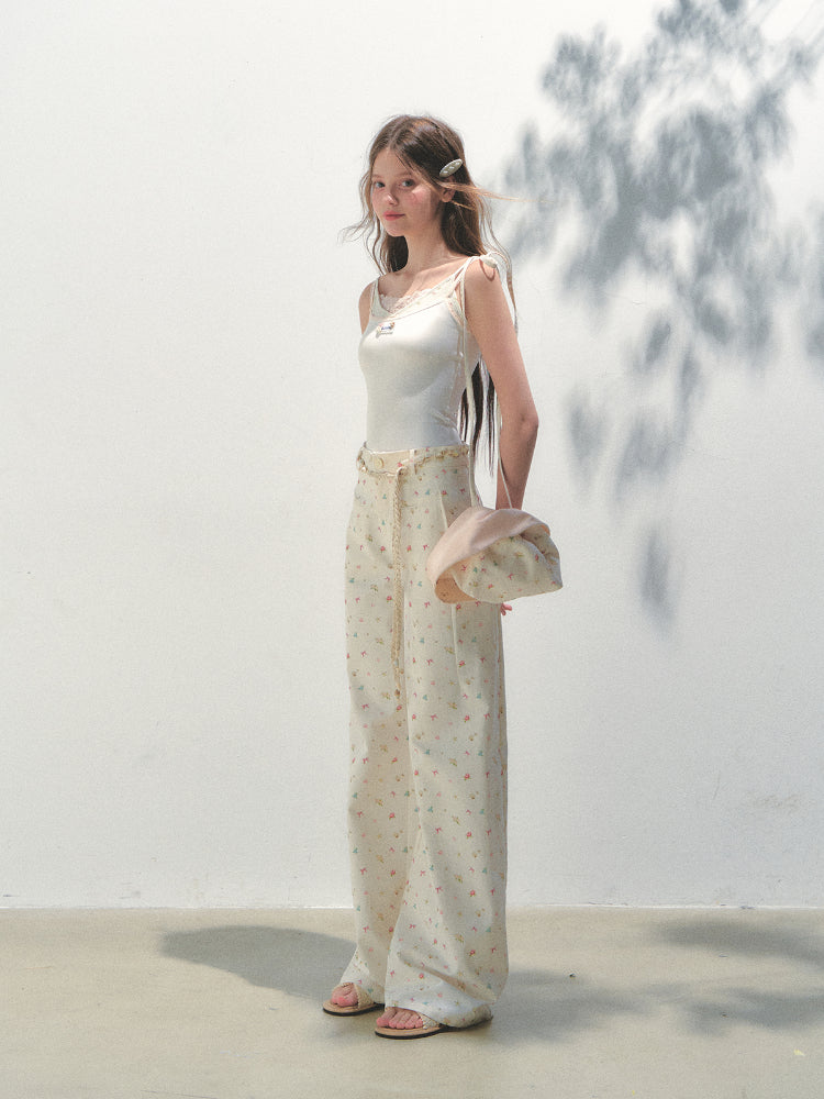 Ocean Print Straight-leg Pants