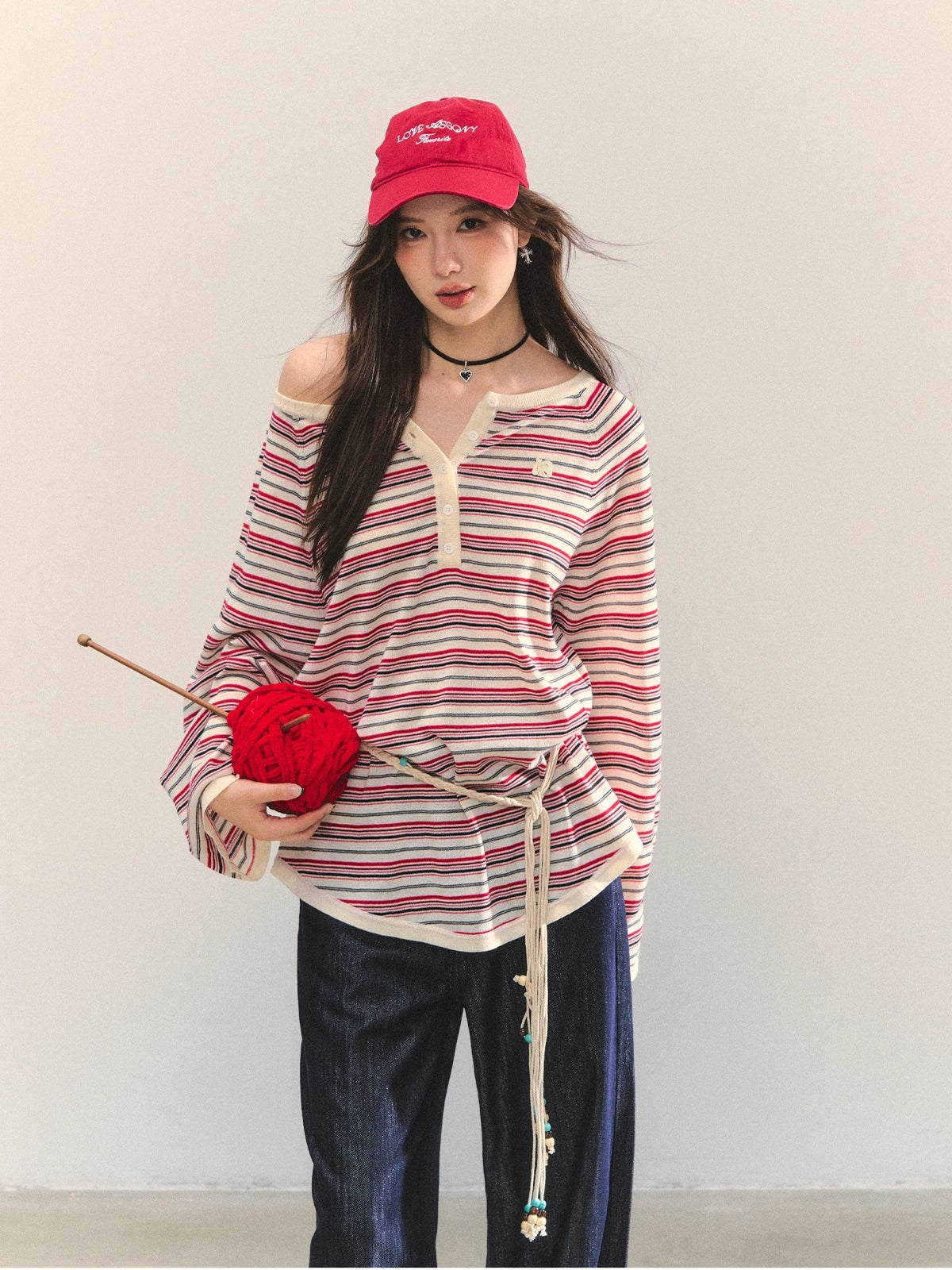 Striped Knit Oversized Casual Pullover