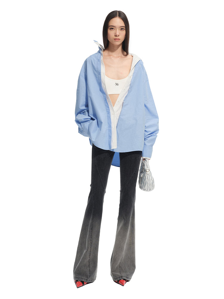 Twill Washed V-Waist Stretch Micro-flare Pants
