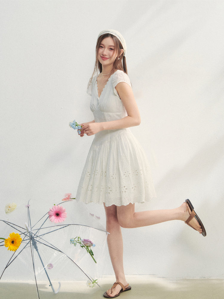 V-Neck Flower - Cutout Dress