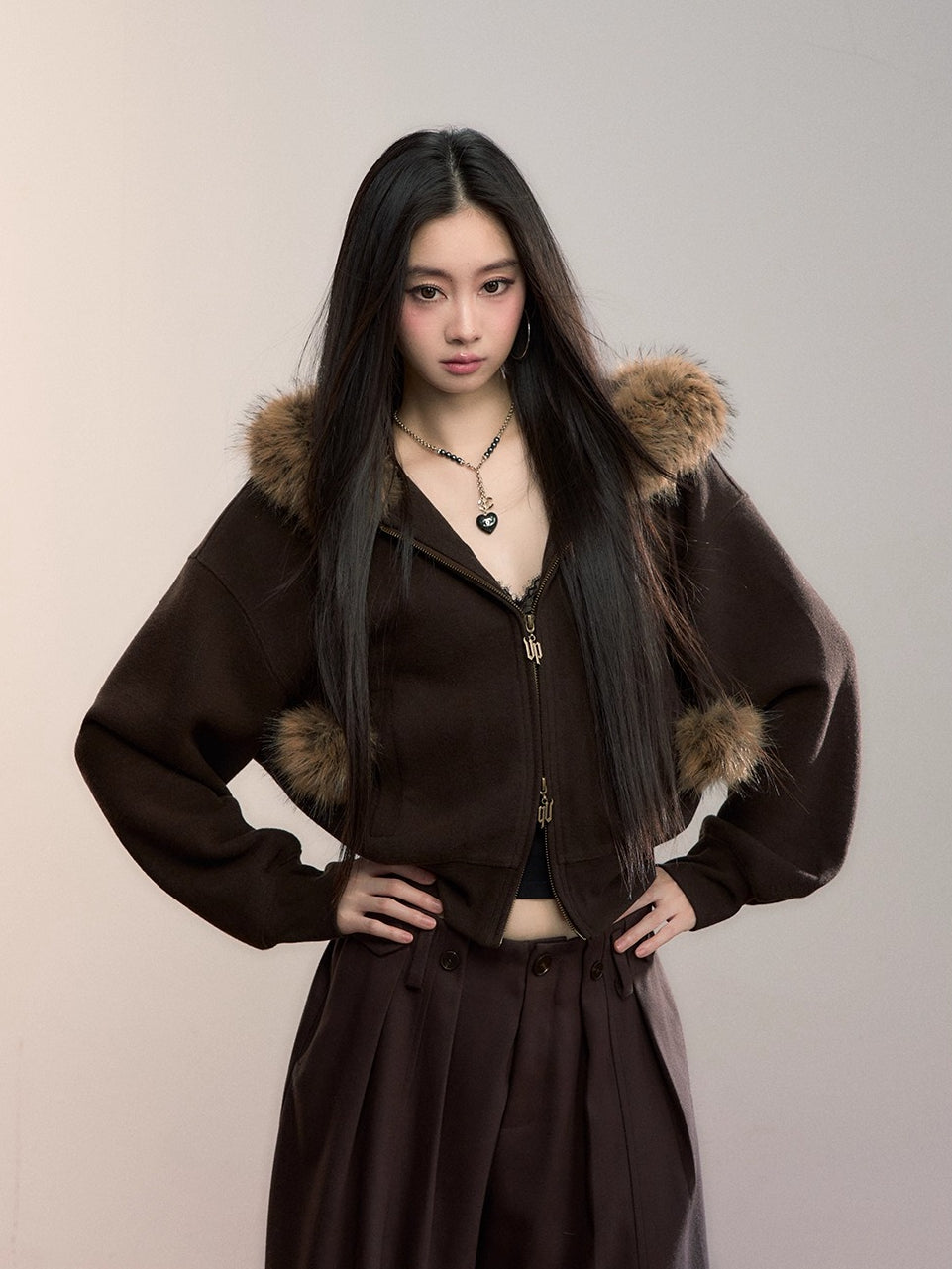 Furry Pom-Pom Hooded Sweatshirt